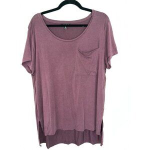 Lucky Brand Modal T-Shirt Pocket Loose Raw Hem Dark Wine Color XL Side Slit G